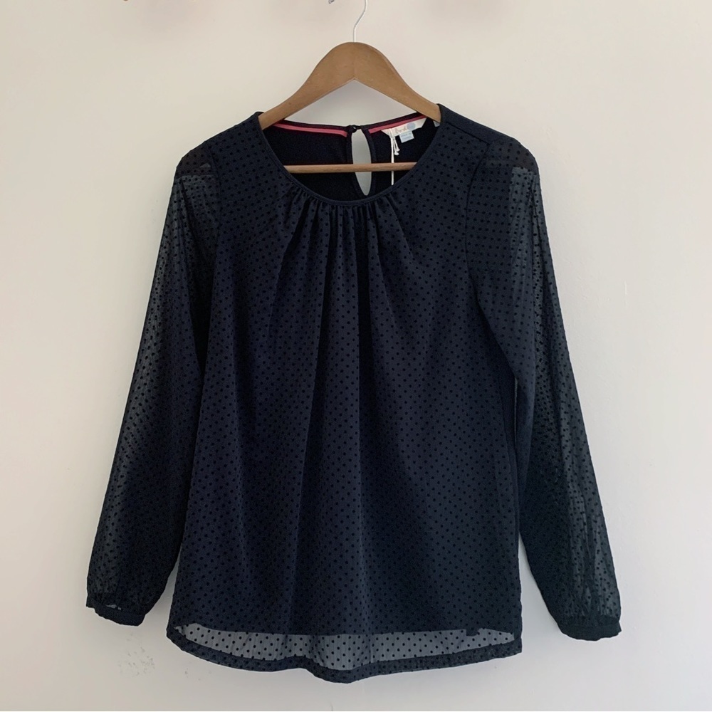 Boden Black Swiss Dot Chiffon Blouse Sz 4 NEW NWT